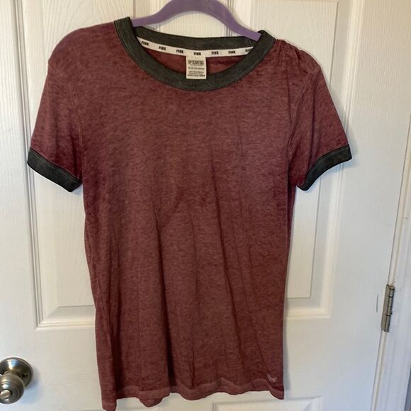 PINK- baseball tee- maroon and grey - Size XS - Picture 1 of 6